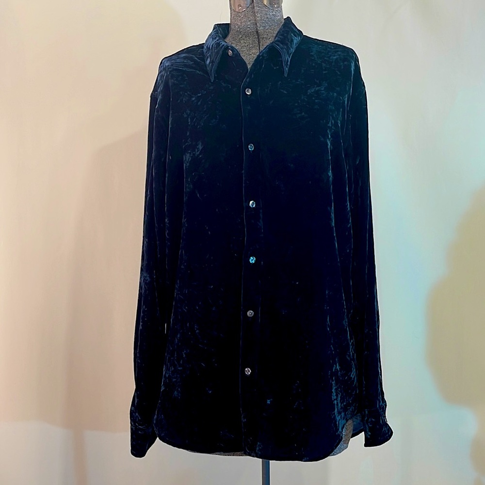 Vintage 1995 DKNY Blue Gray Crushed Velvet Men’s Shirt XL